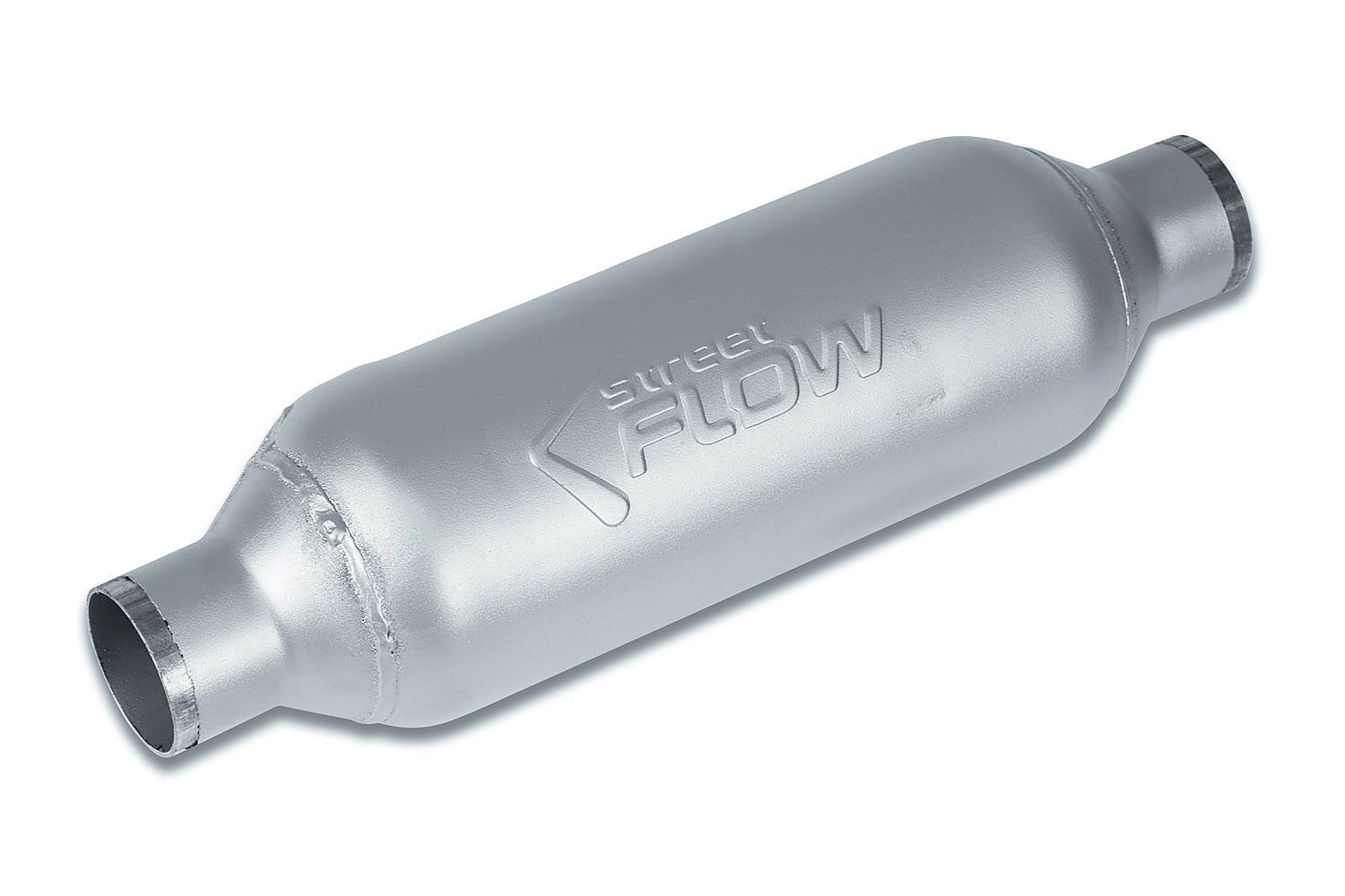 Street-Series Street Flow Muffler, Round, Inlet/Outlet: 2.250 in., Center In/Center Out [Satin Finish]