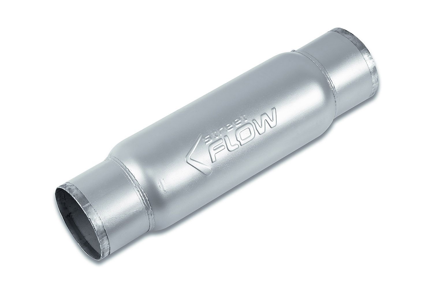 Street-Series Street Flow Muffler, Round, Inlet/Outlet: 4 in., Center In/Center Out [Satin Finish]