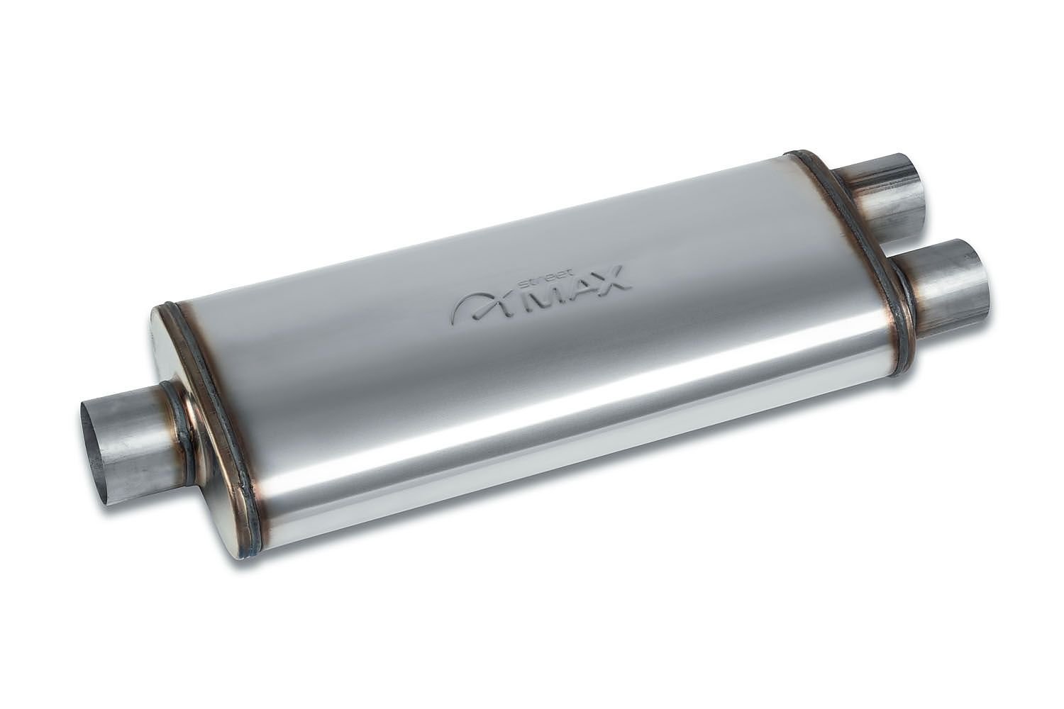 Street-Series Street Max Muffler, Straight-Through, Inlet/Outlet: 3 in., Center In/Dual Out [Natural Finish]