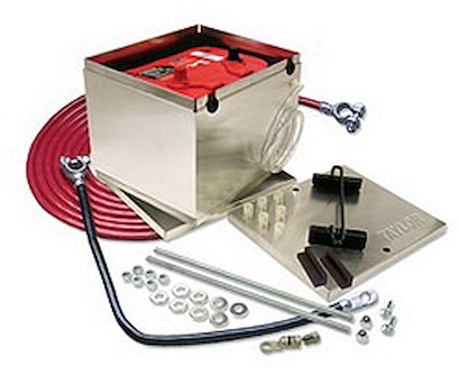 Aluminum Battery Box w/Cables 13.5" L x 9.5" W x 10" H