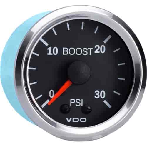 Vision Chrome 30 PSI Mechanical Boost Gauge with Tubing Kit and Metric Thread Adapters 12V