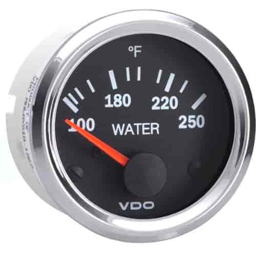 Vision Chrome 250 F Temperature Gauge with VDO Sender and Metric Thread Adapters 12V
