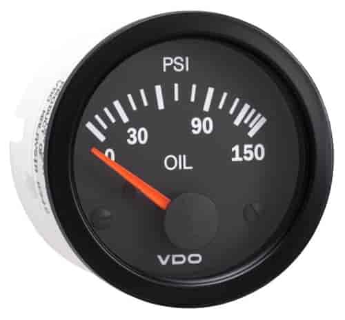 Vision Black 150 PSI Oil Pressure Gauge with VDO Sender and US Thread Adapters 12V