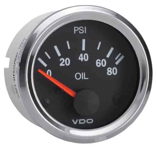 Vision Chrome 80 PSI Oil Pressure Gauge with VDO Sender and Metric Thread Adapters 12V
