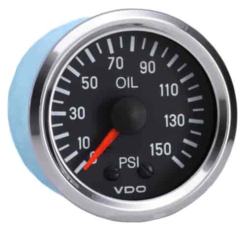 Vision Chrome 150 PSI Oil Pressure Gauge with VDO Sender and Metric Thread Adapters 12V