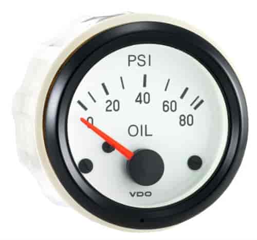 Cockpit White 80 PSI Oil Pressure Gauge with VDO Sender and US Thread Adapter