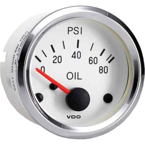 Cockpit White / Chrome Oil Pressure Gauge 80 psi with VDO Sender and US Thread Adapters