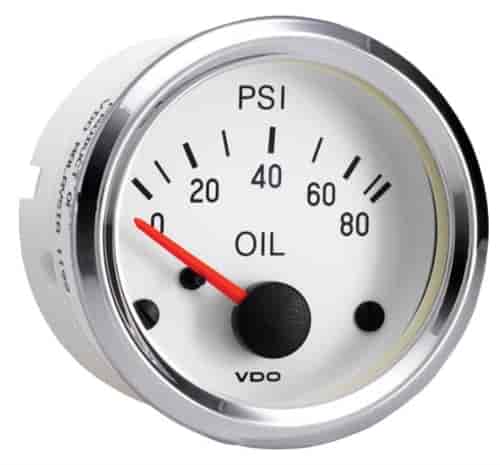 Cockpit White / Chrome 80 PSI Oil Pressure Gauge with VDO Sender and US Thread Adapters