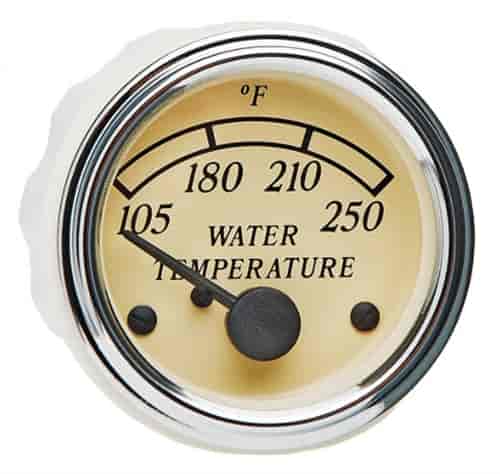 Heritage Chrome 250 F Water Temperature Gauge with VDO Sender and Metric Thread Adapters