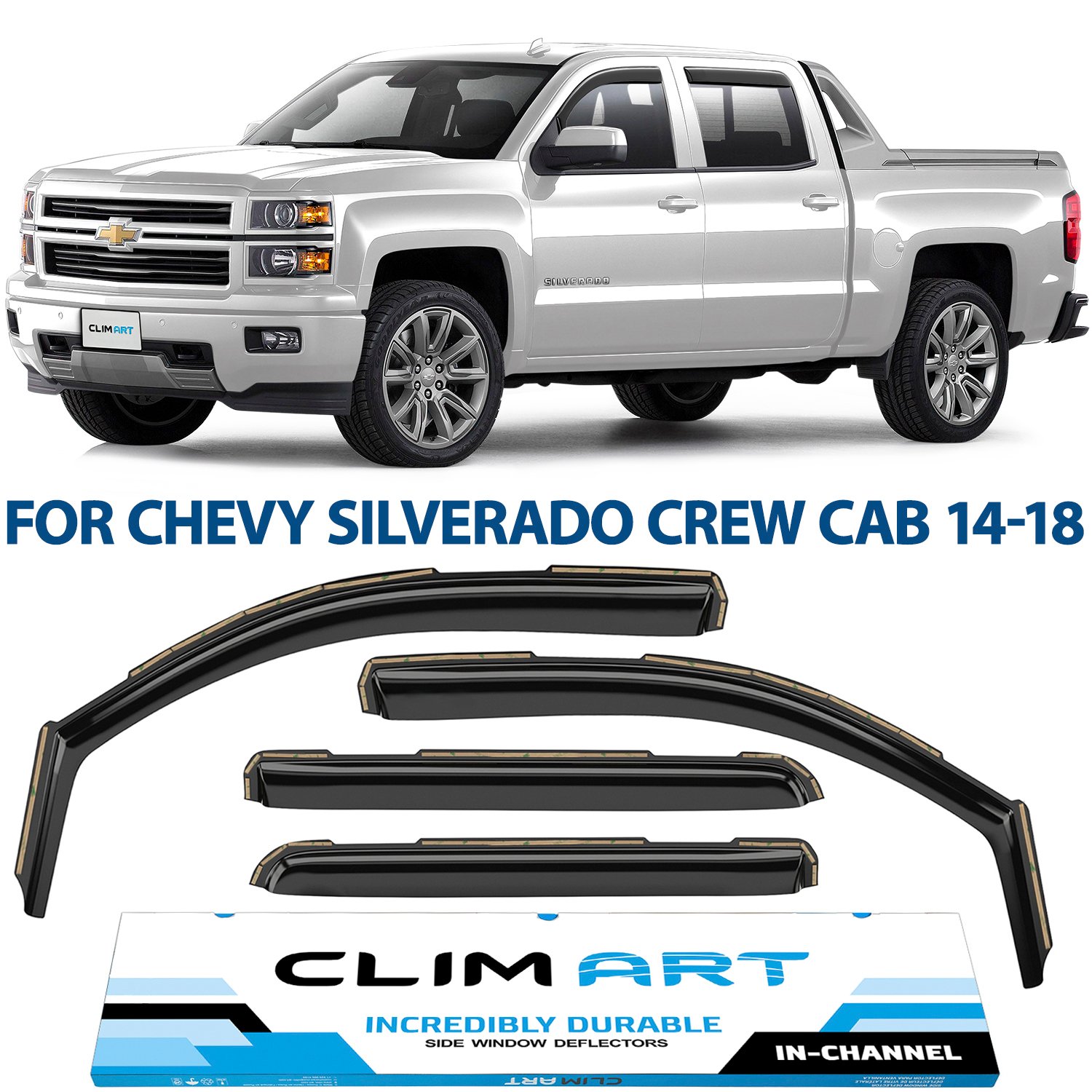 CLIM ART Side Window Deflectors for 2014-2018 Chevrolet Silverado 1500 Crew Cab