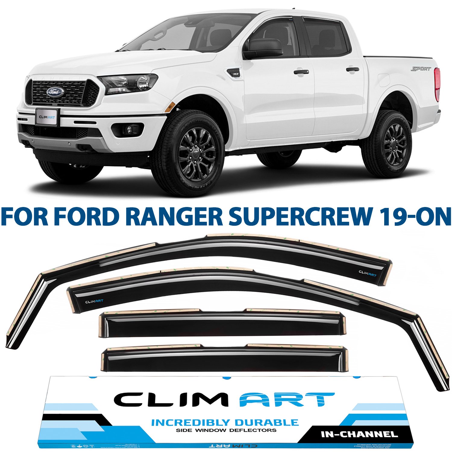 CLIM ART Side Window Deflectors Fits Select Late Model Ford Ranger SuperCrew