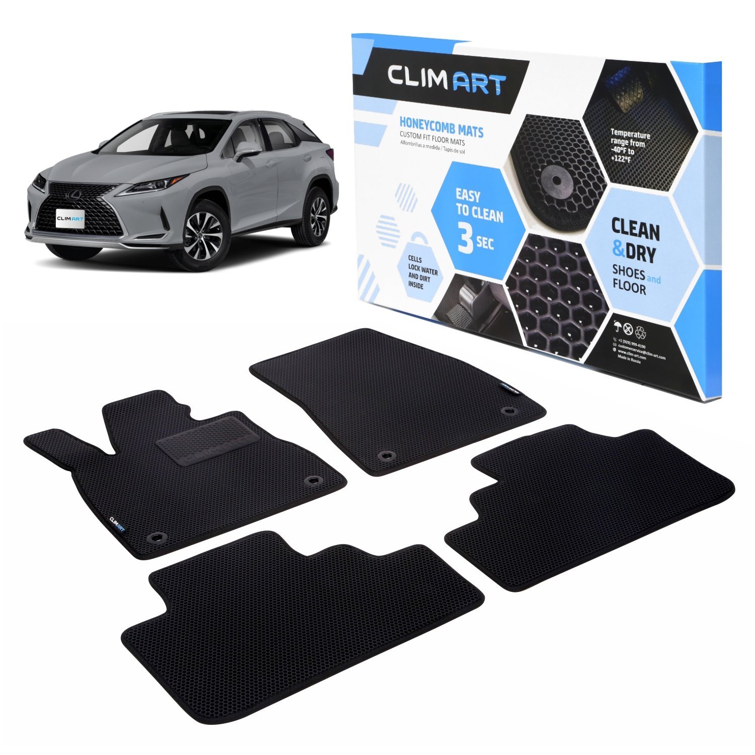 CLIM ART Honeycomb Custom Fit Floor Mats for 2016-2022 Lexus RX