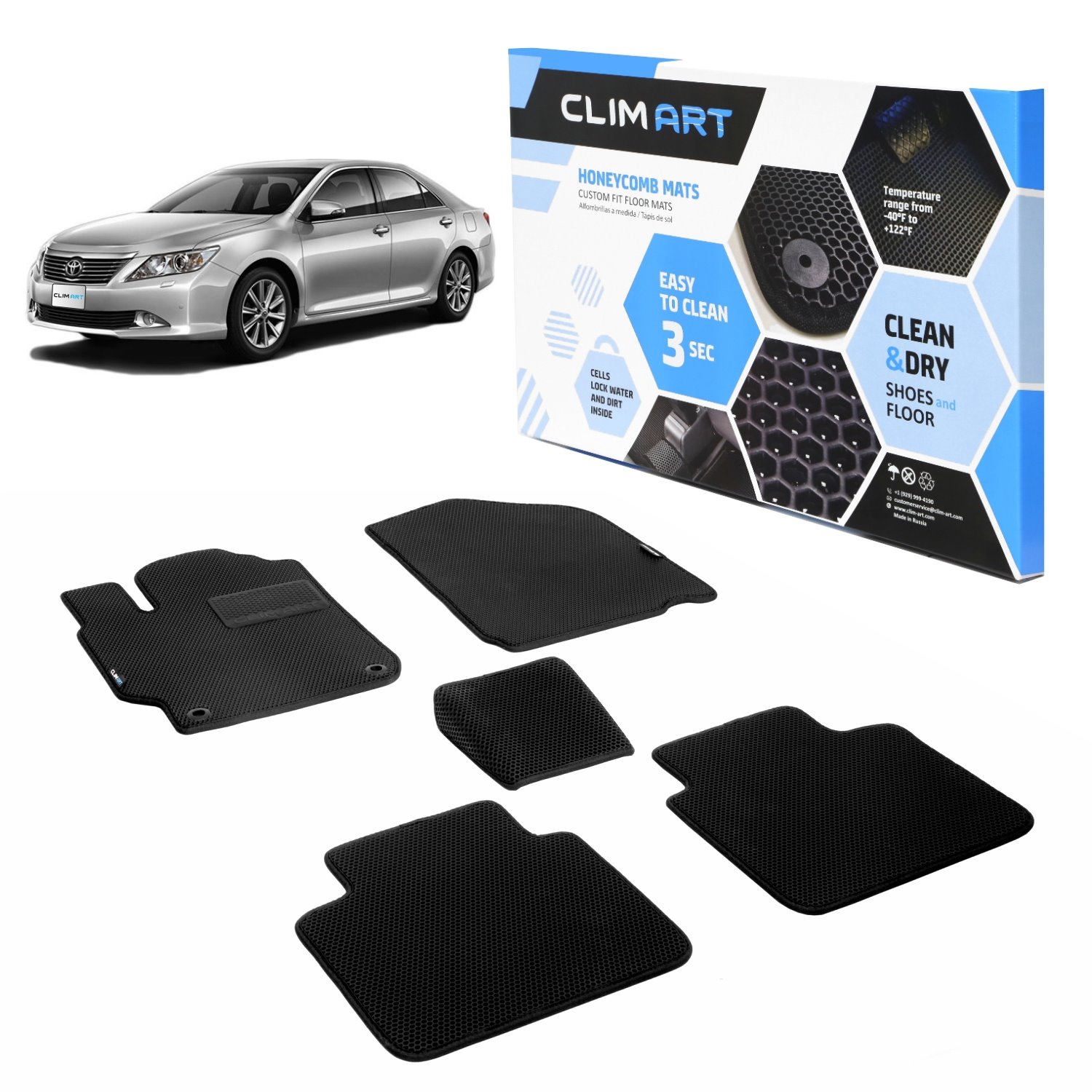 CLIM ART Honeycomb Custom Fit Floor Mats for 2015-2017 Toyota Camry