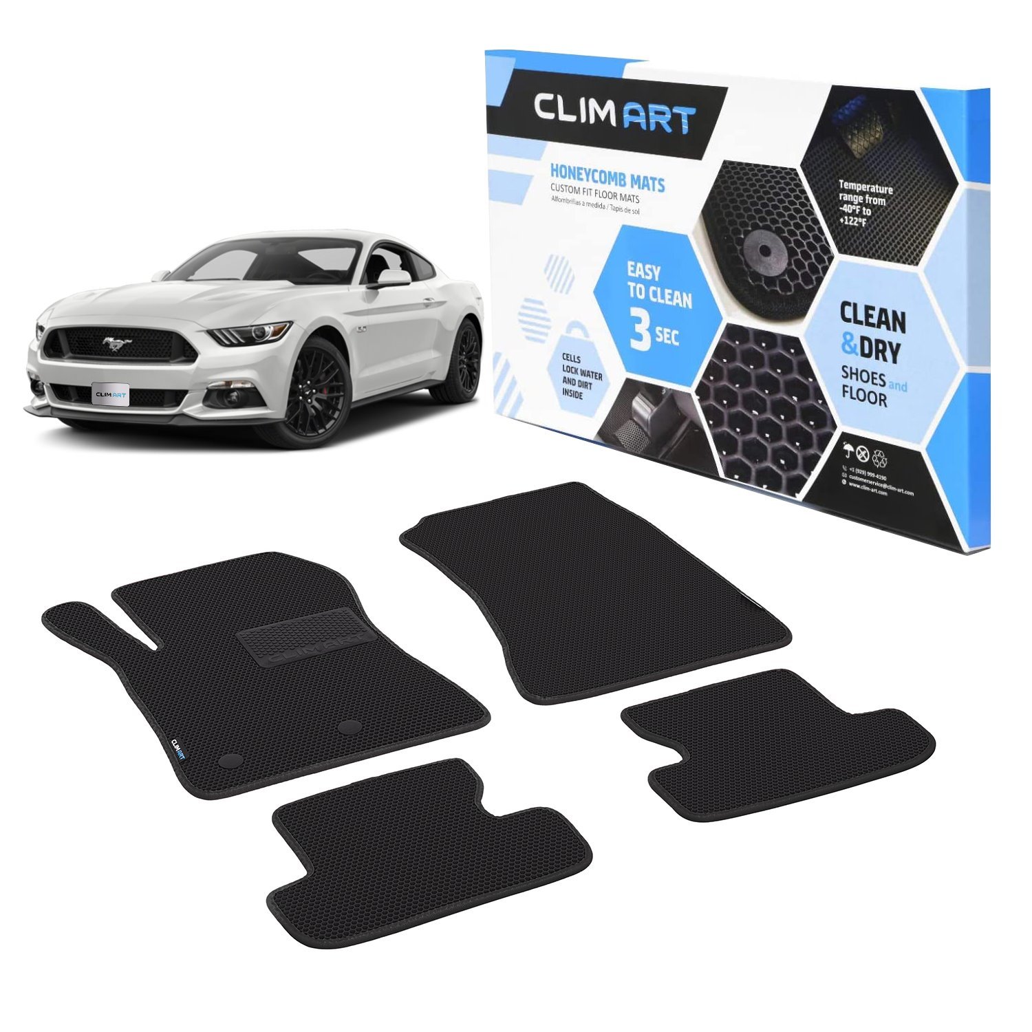 CLIM ART Honeycomb Custom Fit Floor Mats Fits Select Ford Mustang