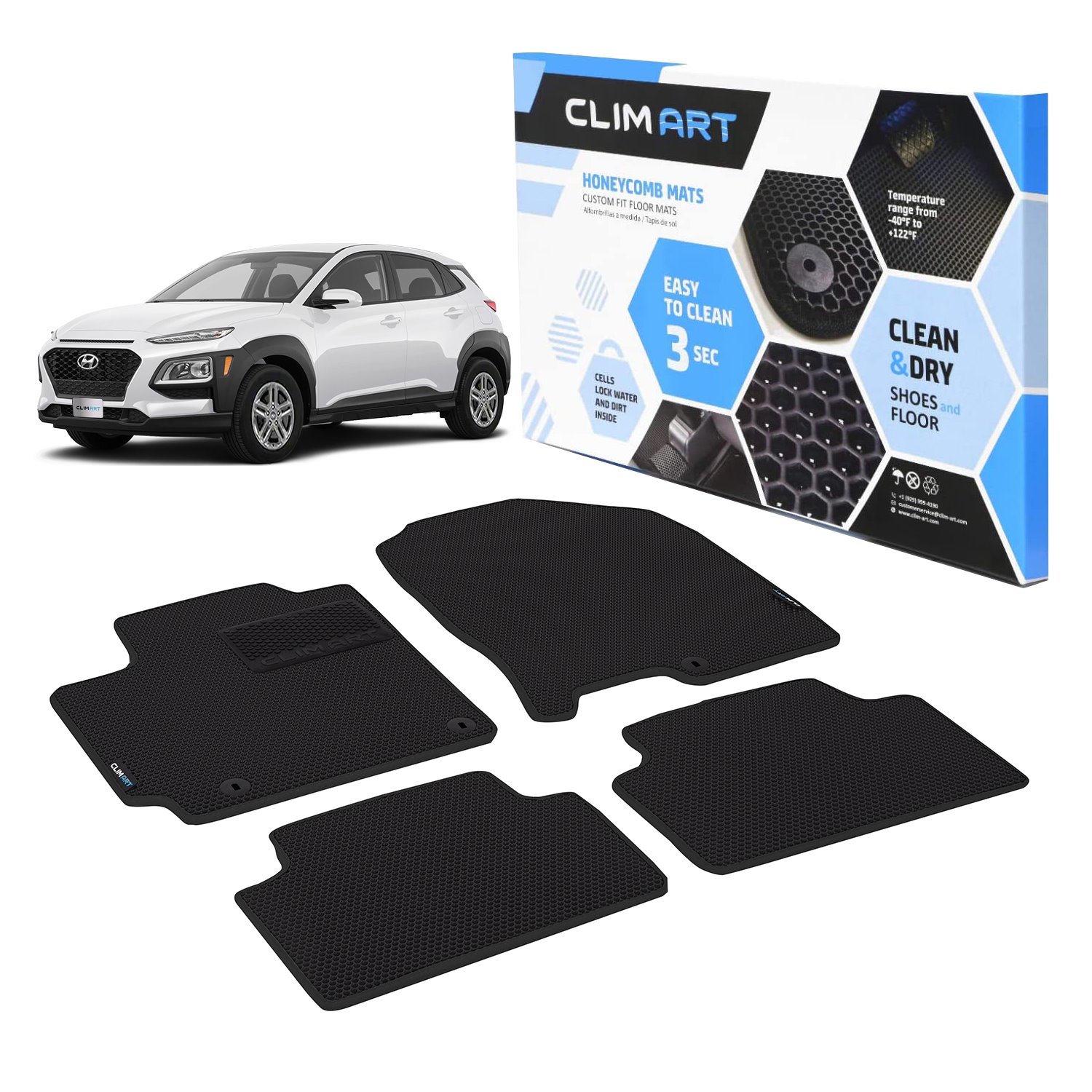 CLIM ART Honeycomb Custom Fit Floor Mats Fits Select Hyundai Kona
