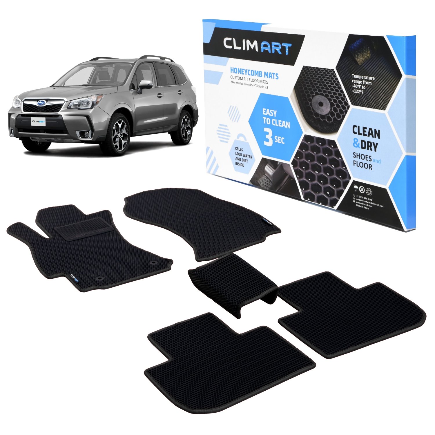 CLIM ART Honeycomb Custom Fit Floor Mats for 2014-2018 Subaru Forester