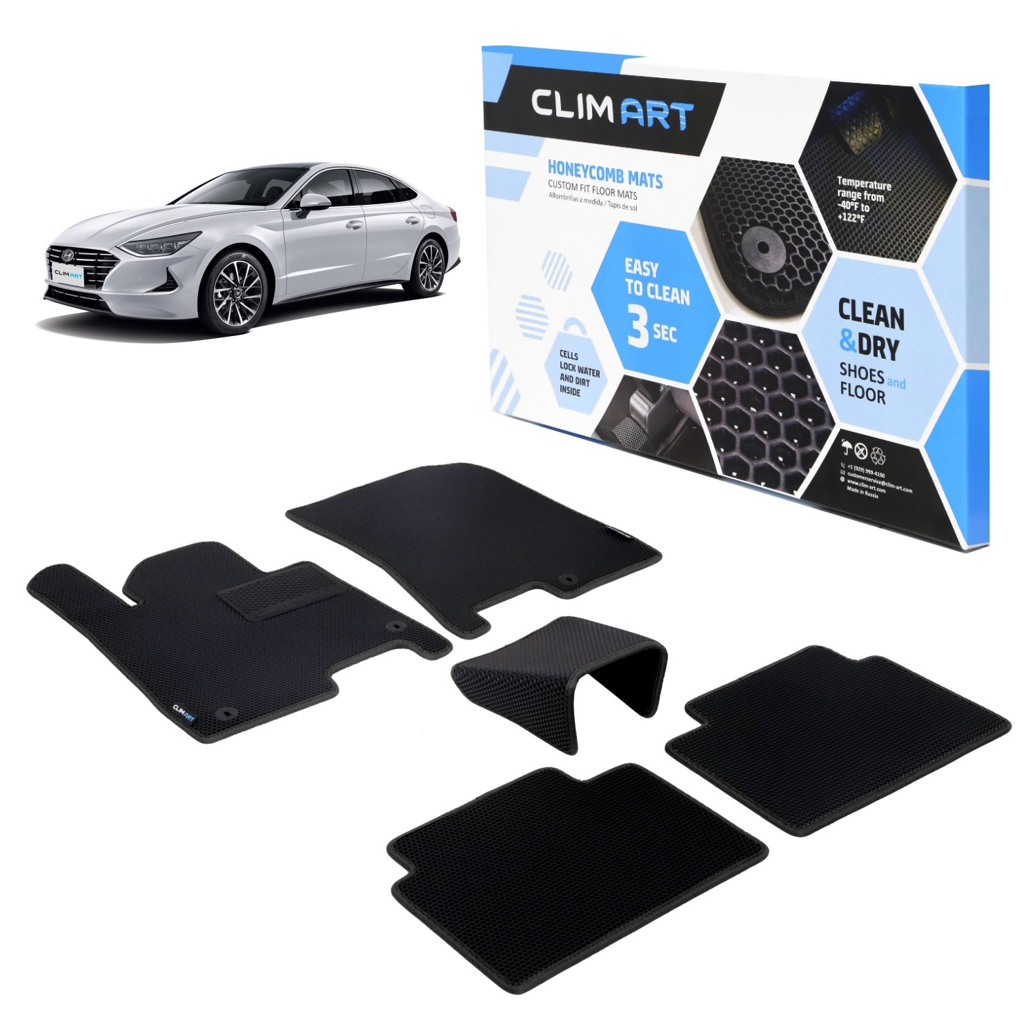 CLIM ART Honeycomb Custom Fit Floor Mats Fits Select Hyundai Sonata/Kia K5