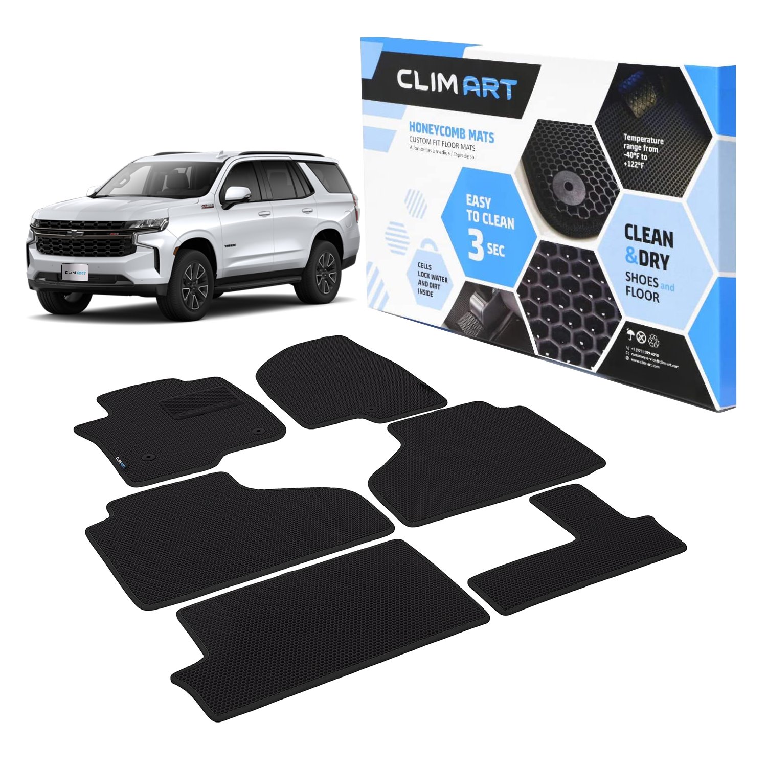 CLIM ART Honeycomb Custom Fit Floor Mats Fits Select Chevrolet Tahoe [Bench Seating]