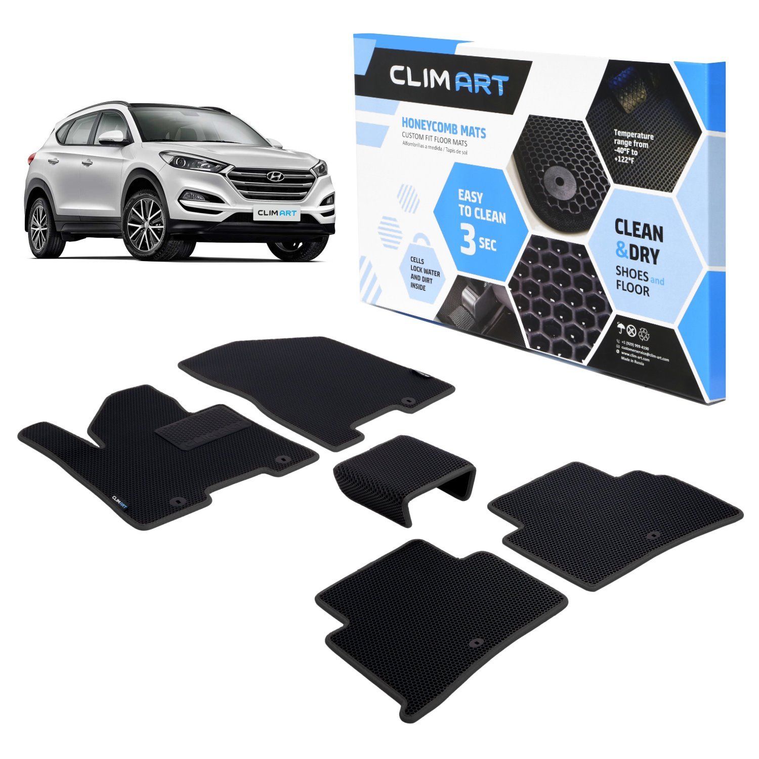 CLIM ART Honeycomb Custom Fit Floor Mats for 2019-2021 Hyundai Tucson