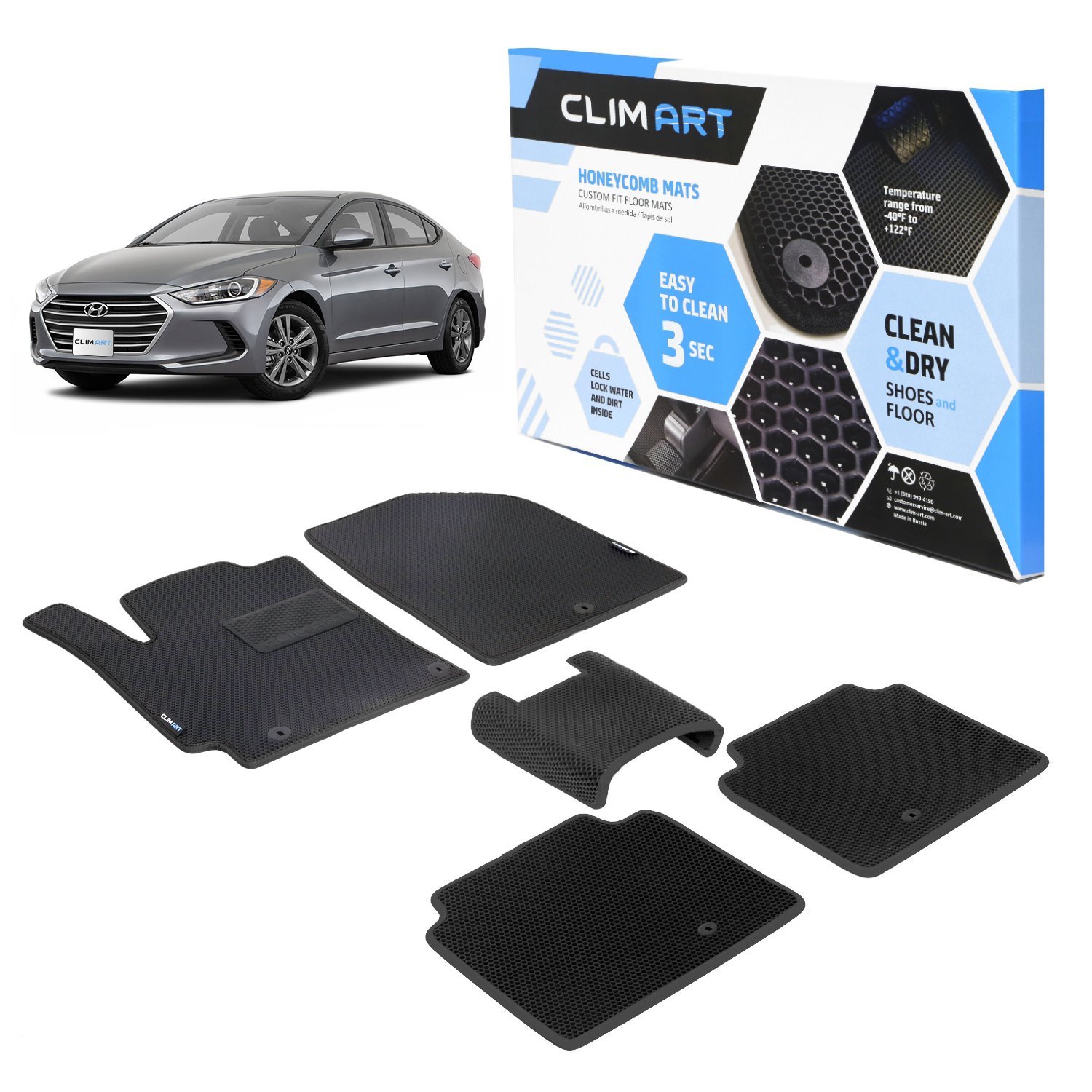 CLIM ART Honeycomb Custom Fit Floor Mats for 2017-2020 Hyundai Elantra