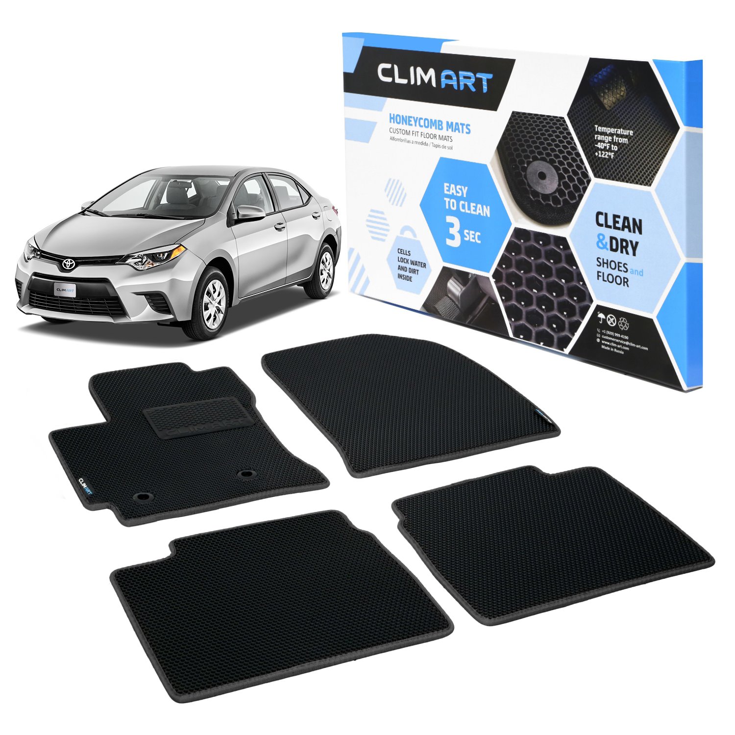 CLIM ART Honeycomb Custom Fit Floor Mats for 2014-2019 Toyota Corolla