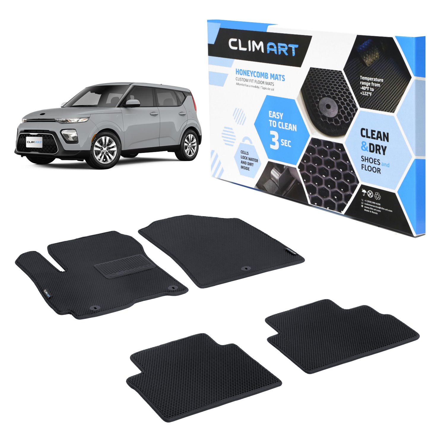 CLIM ART Honeycomb Custom Fit Floor Mats Fits Select Kia Soul