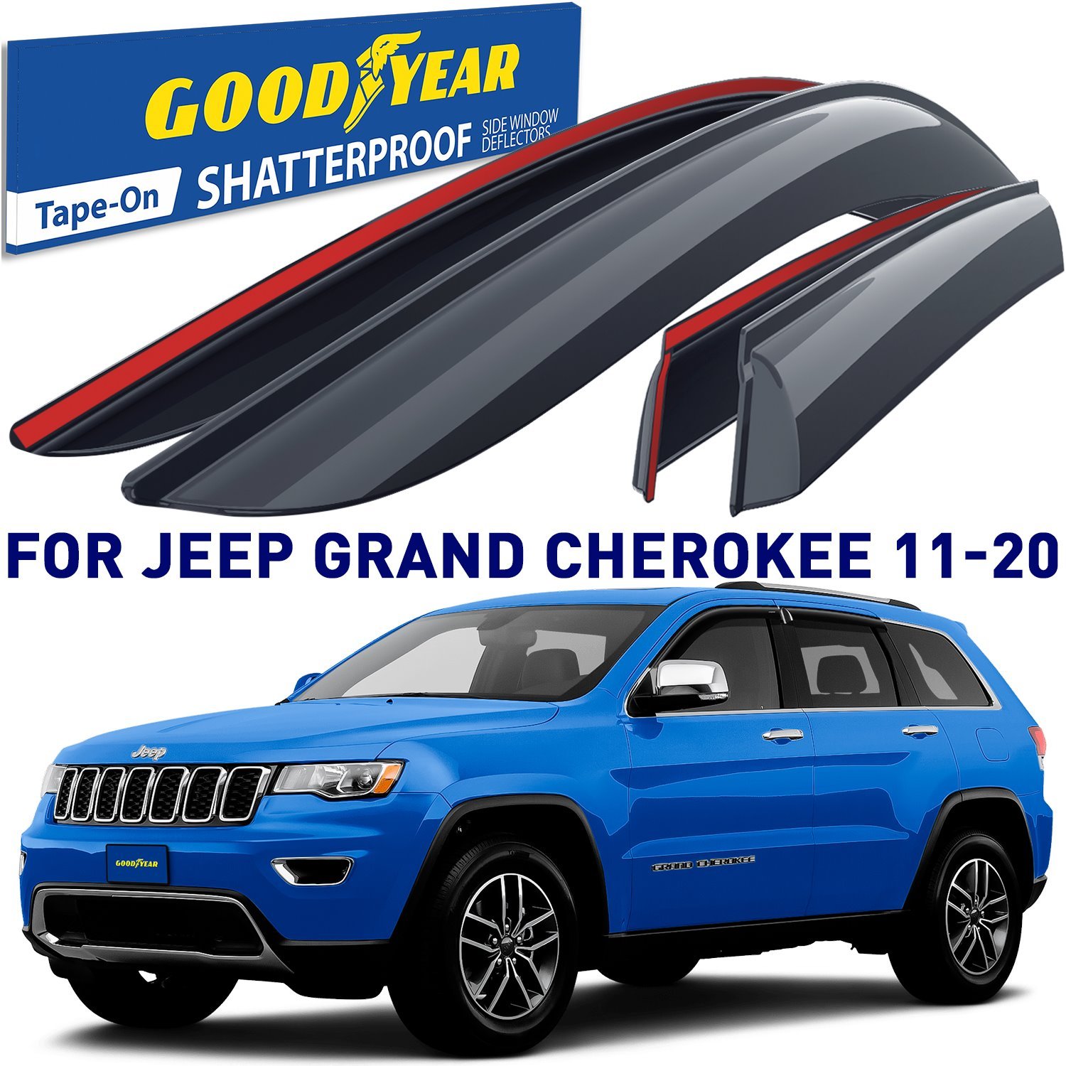Goodyear Shatterproof Side Window Deflectors for 2011-2020 Jeep Grand Cherokee