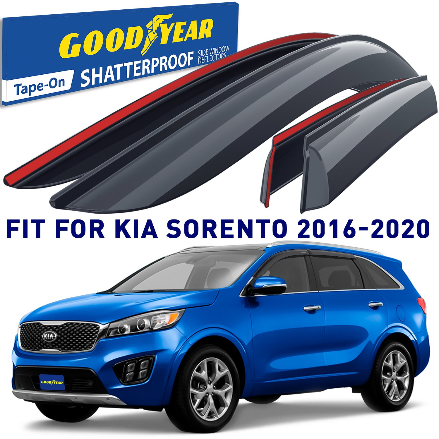 Goodyear Shatterproof Side Window Deflectors For 2016-2020 Kia Sorento