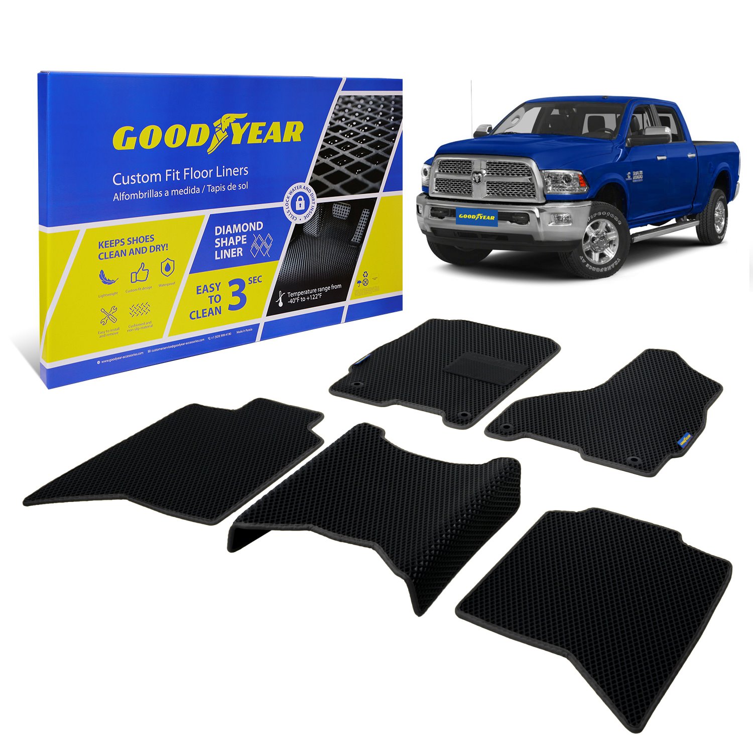 Goodyear Custom-Fit Floor Liners for 2012-2018 Dodge RAM 2500 Crew Cab