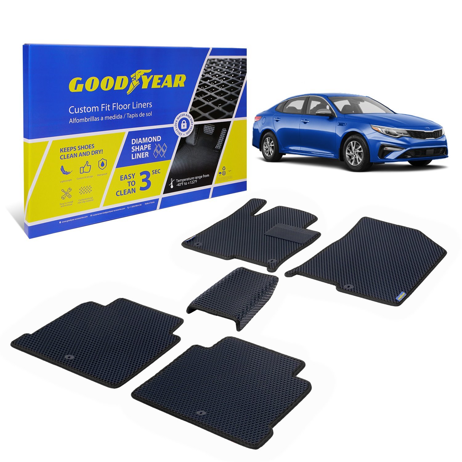Goodyear Custom-Fit Floor Liners for 2015-2019 Hyundai Sonata/2016-2020 Kia Optima