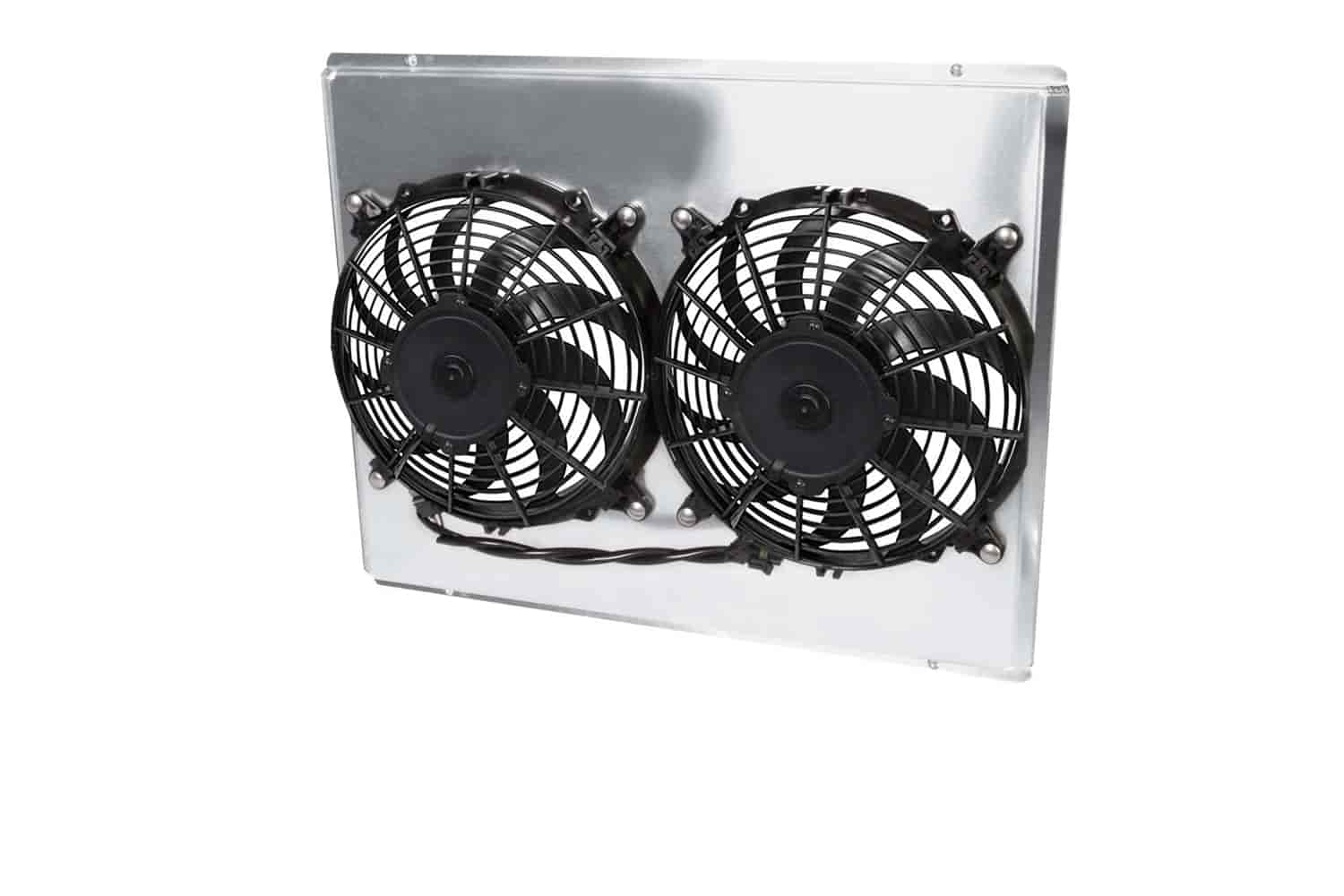 Dual Electric Fans and Polished Aluminum Radiator Shroud Kit [1967-1969 Chevy Camaro Small Block w/Trans Cooler]