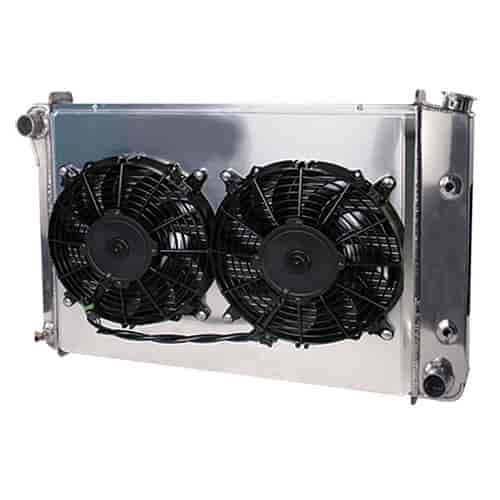 Direct-Fit LS Swap Satin Aluminum Radiator with Dual Fans and Shroud [1966-1967 Chevy Chevelle]
