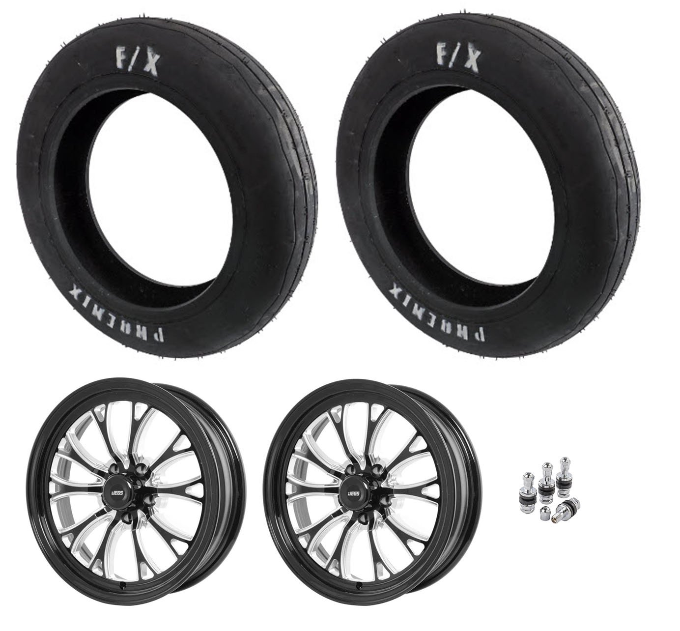 PH427 Front 27" Tires and JEGS SSR Spike Gloss Black Wheel Kit w/5 x 4.50" Wheel Bolt Pattern