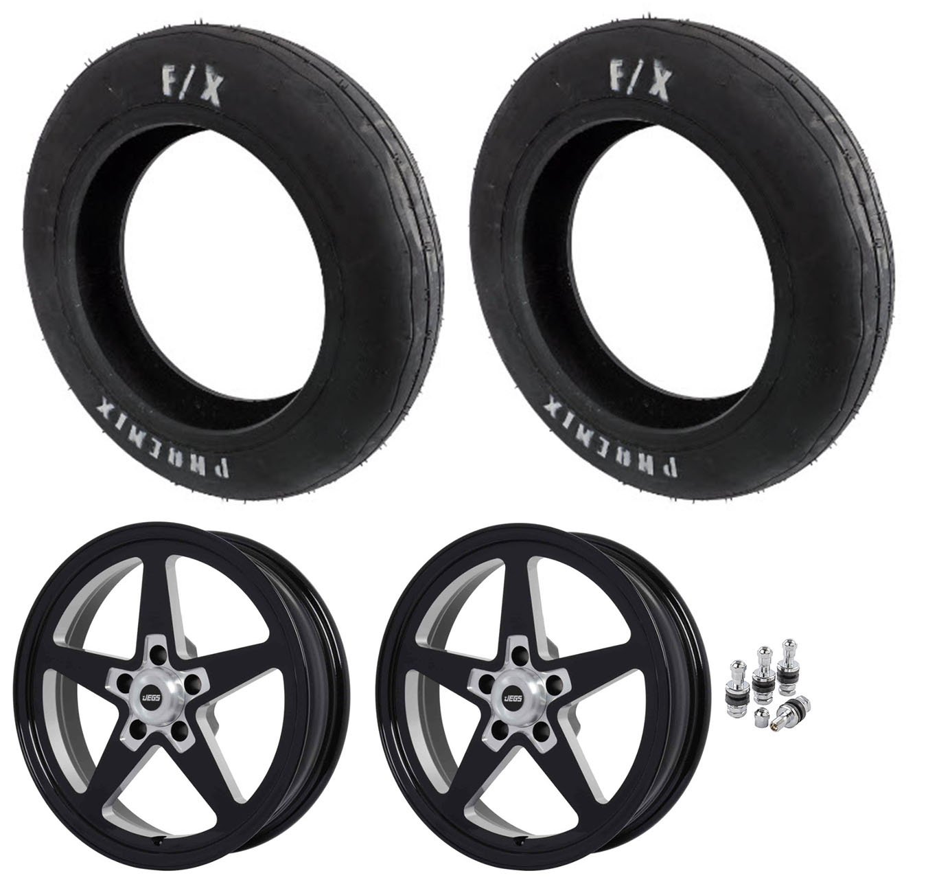 PH427 Front 27" Tires and JEGS SSR Star Gloss Black Wheel Kit w/5 x 4.50" Wheel Bolt Pattern