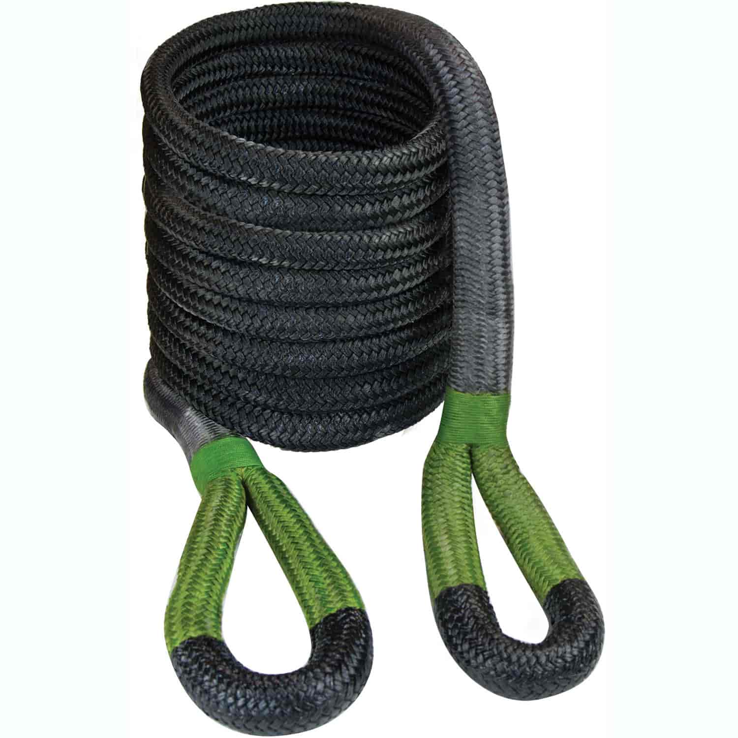 Recovery Rope 1-1/2" X 30' Black Rope with Green Eyes