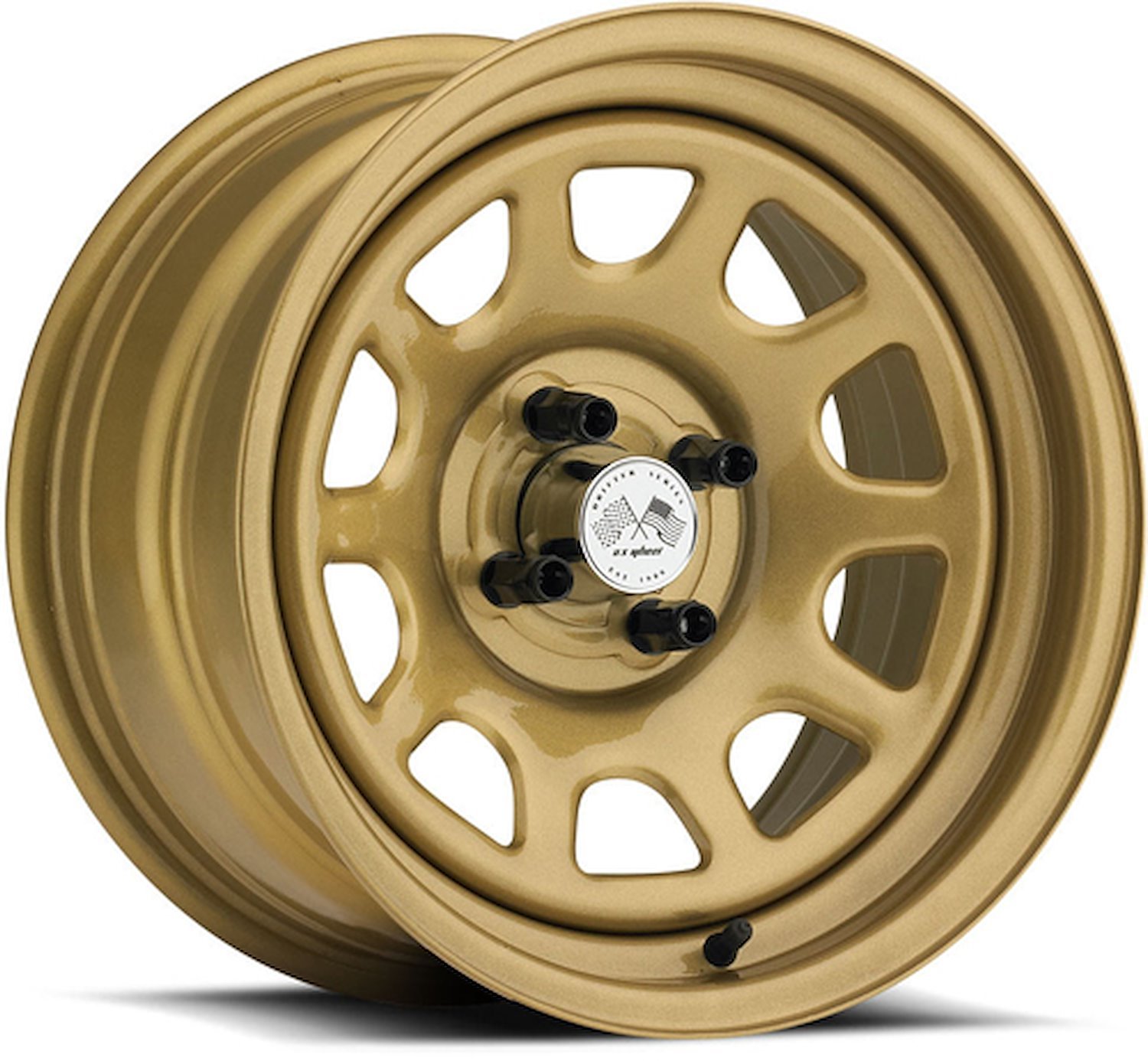 PAINTED DAYTONA FWD DRIFTER GOLD 15 x 8 4 x 100 Bolt Circle 45 Back Spacing 0 offset 266 Center Bore 1400 lbs Load Rating