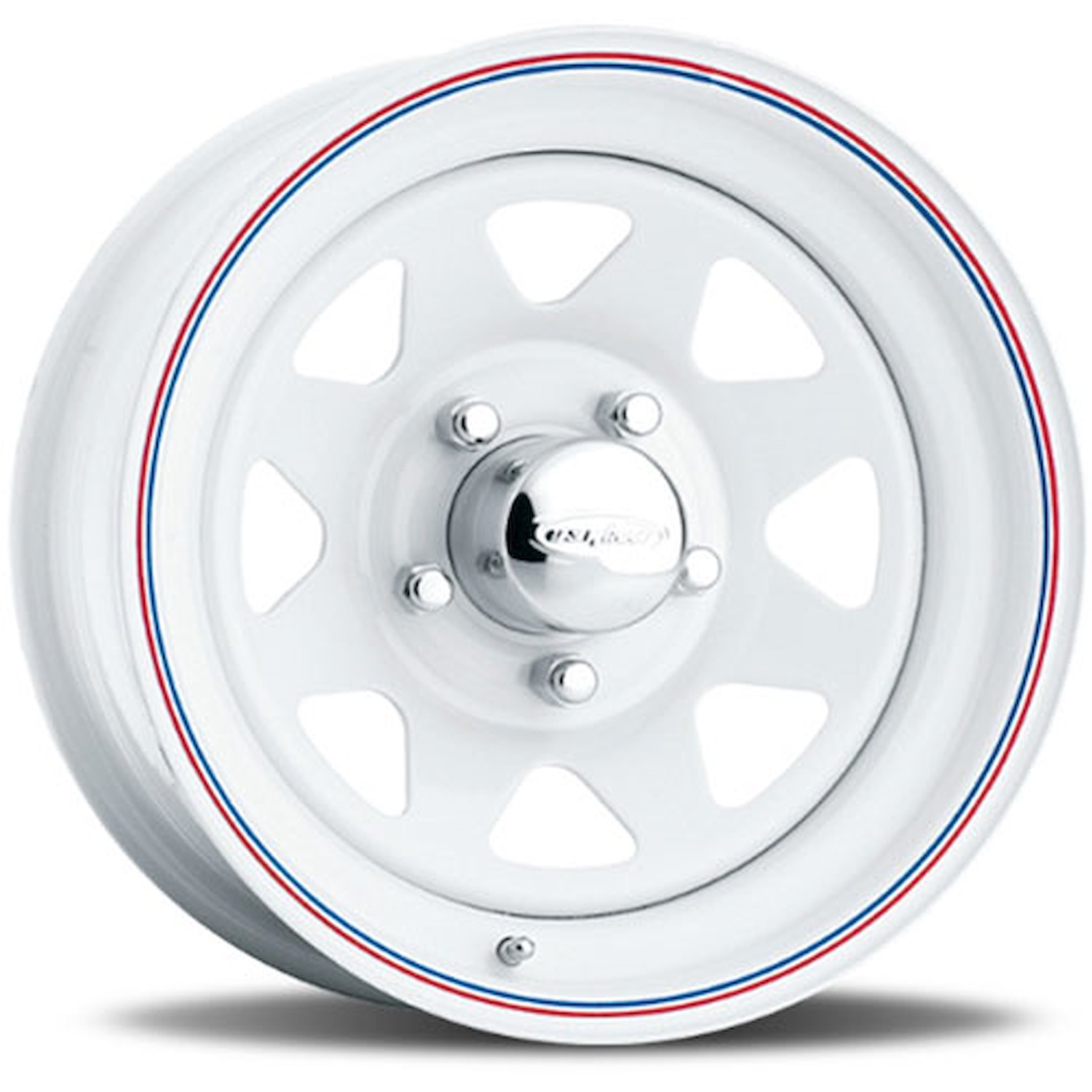 WHITE 8SPOKE 15 x 7 6 x 55 Bolt Circle 375 Back Spacing 6 offset 428 Center Bore 1600 lbs Load Rating