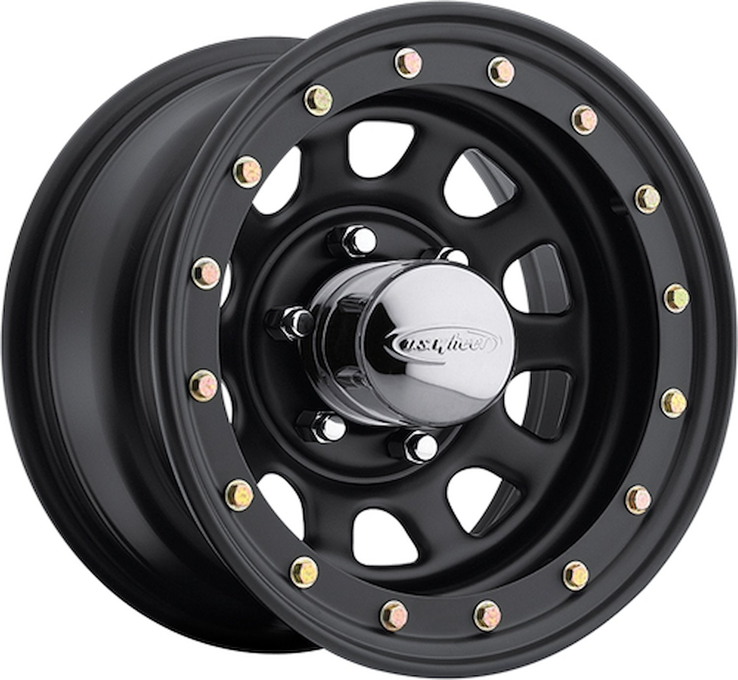 Daytona Simulated Beadlock Gloss Black 15 X 14 5 X 55 Bolt Circle 4 Back Spacing 88 offset 428 Center Bore 2200 lbs Load Rating