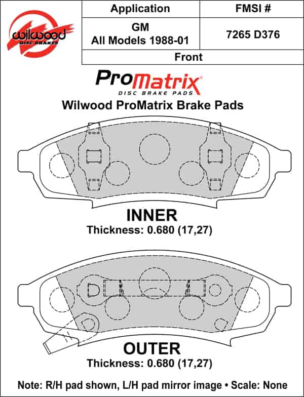 ProMatrix Front Brake Pads Calipers: 1988-2001 GM
