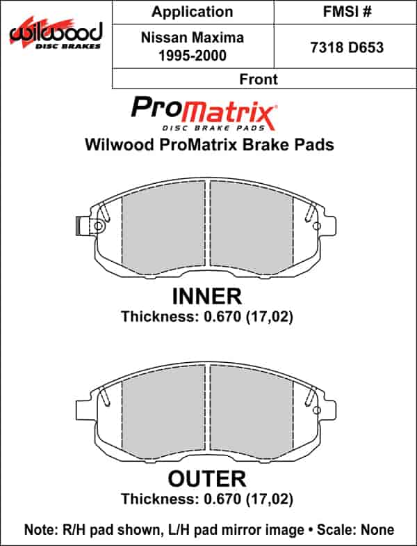 ProMatrix Front Brake Pads Calipers: 1995-2000 Nissan