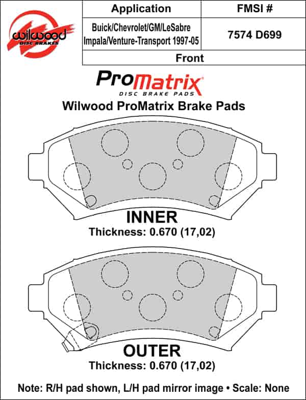 ProMatrix Front Brake Pads Calipers: 1997-2005 Buick/Chevy/GM