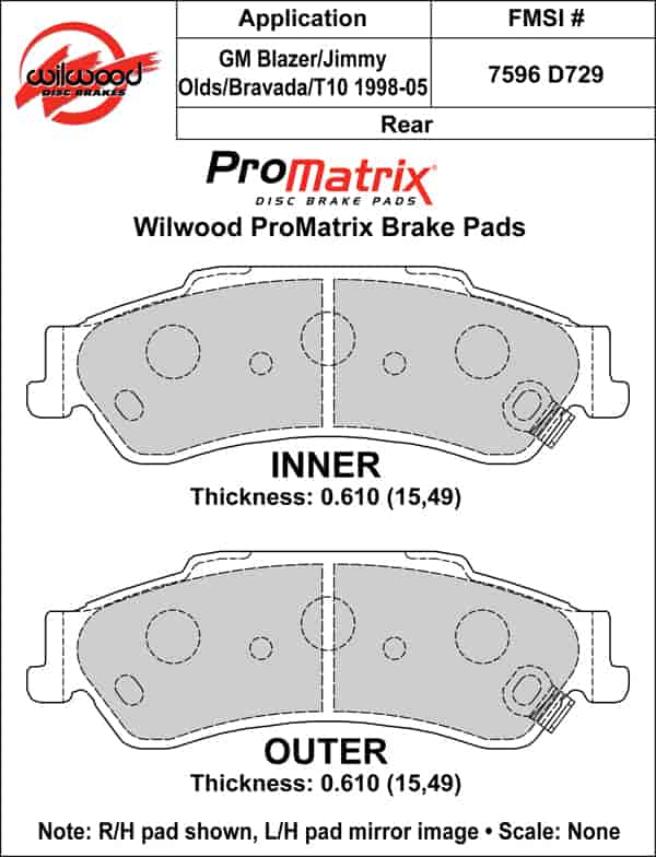 ProMatrix Rear Brake Pads Calipers: 1998-2005 GM/Olds