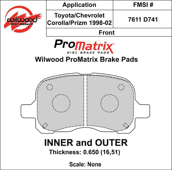 ProMatrix Front Brake Pads Calipers: 1998-2002 Toyota/Chevy