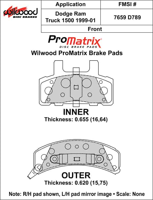 ProMatrix Front Brake Pads Calipers: 1999-2001 Dodge