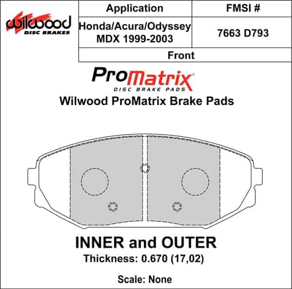 ProMatrix Front Brake Pads Calipers: 1999-2003 Honda/Acura