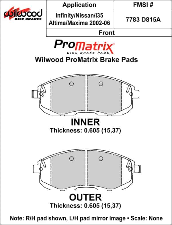 ProMatrix Front Brake Pads Calipers: 2002-2006 Nissan/Infiniti