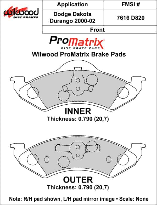ProMatrix Front Brake Pads Calipers: 2000-2002 Dodge