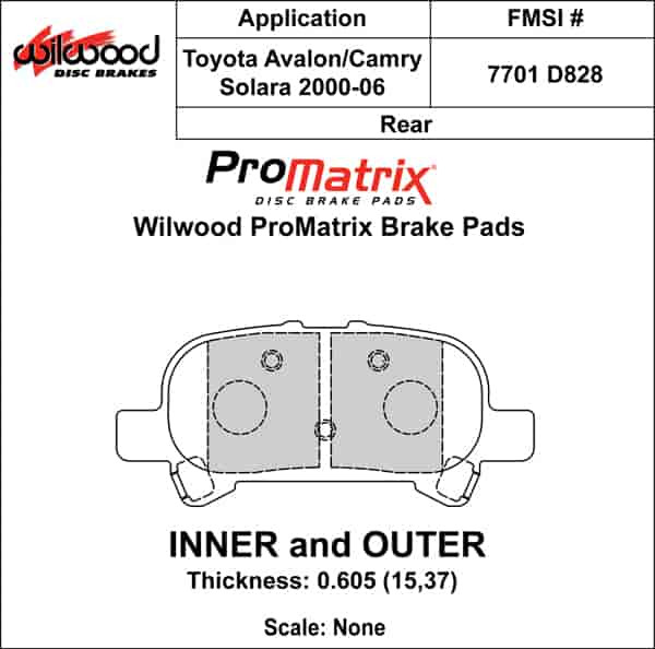 ProMatrix Rear Brake Pads Calipers: 2000-2006 Toyota