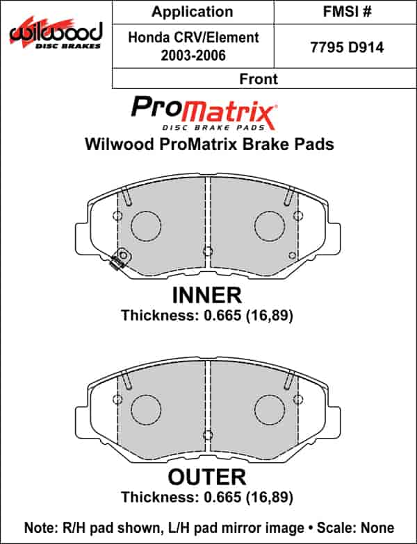 ProMatrix Front Brake Pads Calipers: 2003-2006 Honda