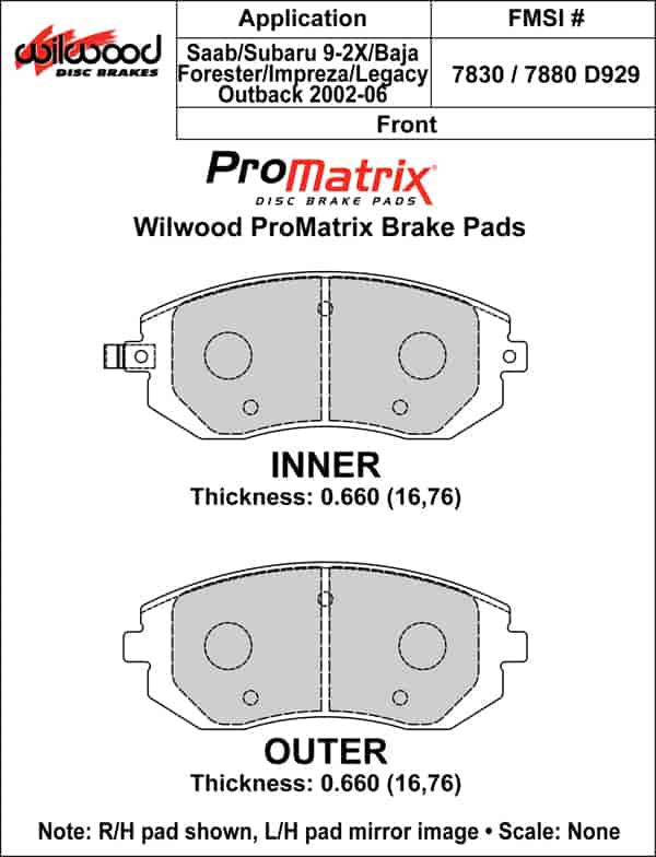 ProMatrix Front Brake Pads Calipers: 2002-2006 Subaru/Saab